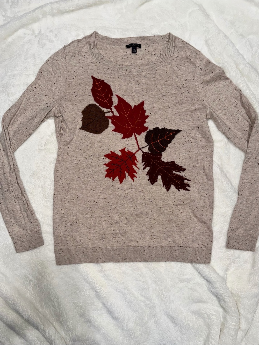 Talbots Autumn Leaf Motif Crewneck Sweater - Women Small Petite